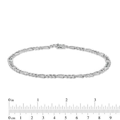 Sterling Silver CZ Pavé Figaro Link Chain Anklet - 10"