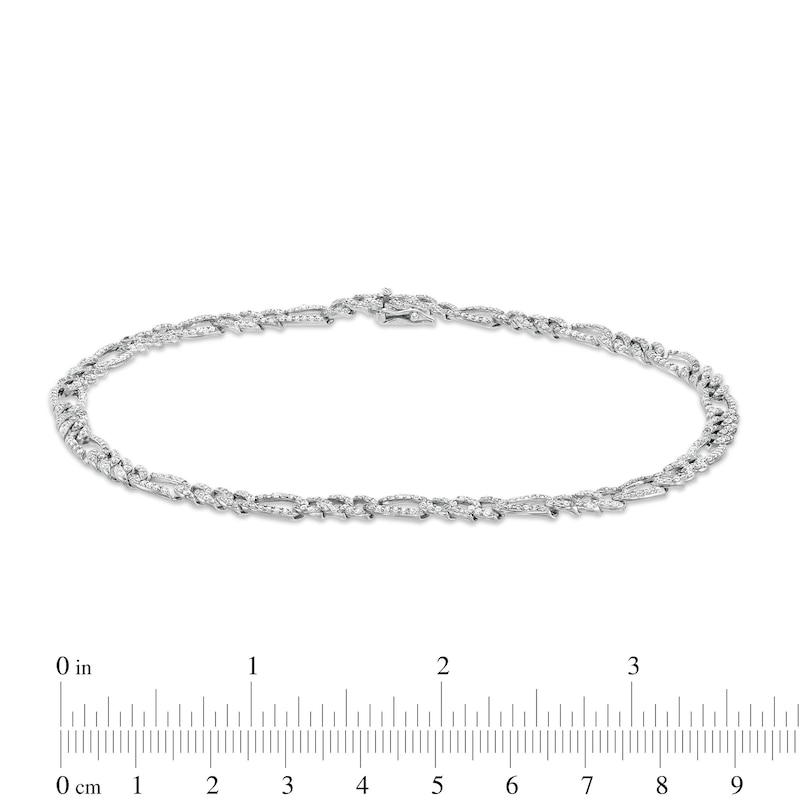 4.6mm Cubic Zirconia Pavé Figaro Link Chain Anklet in Solid Sterling Silver - 10"