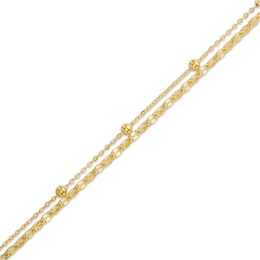 Double Cable and Mirror Chain Anklet in 10K Solid Gold Bonded Sterling Silver - 10&quot;