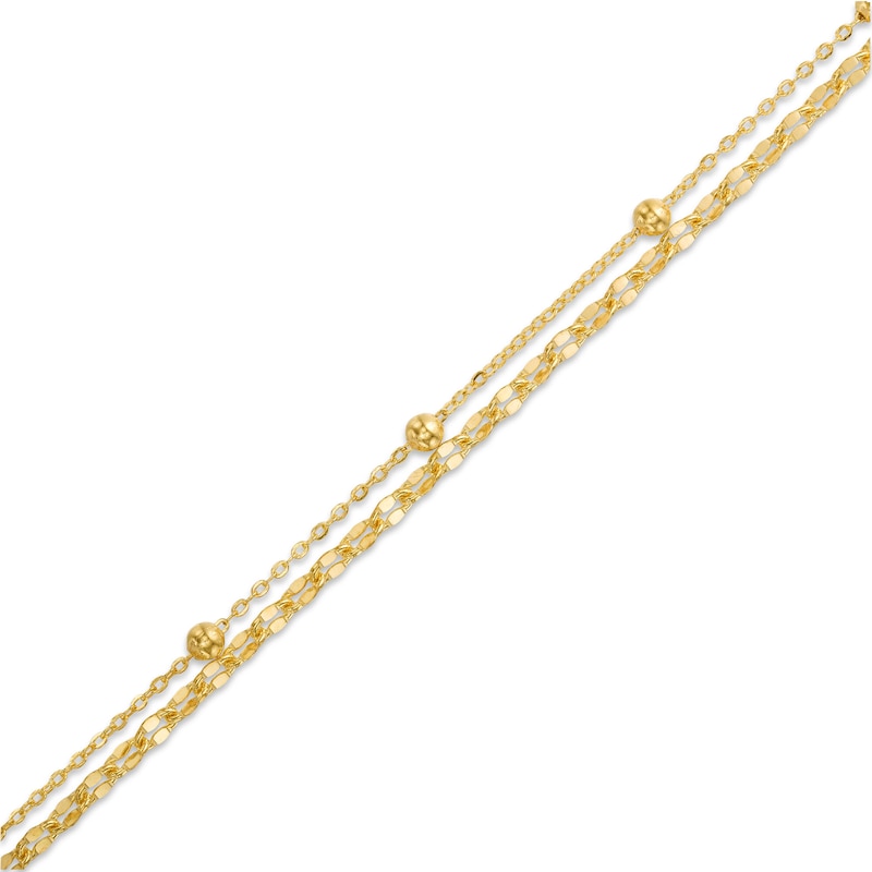 Main Image 1 of 10K Gold Bonded Double Cable and Mirror Chain Anklet - 10"