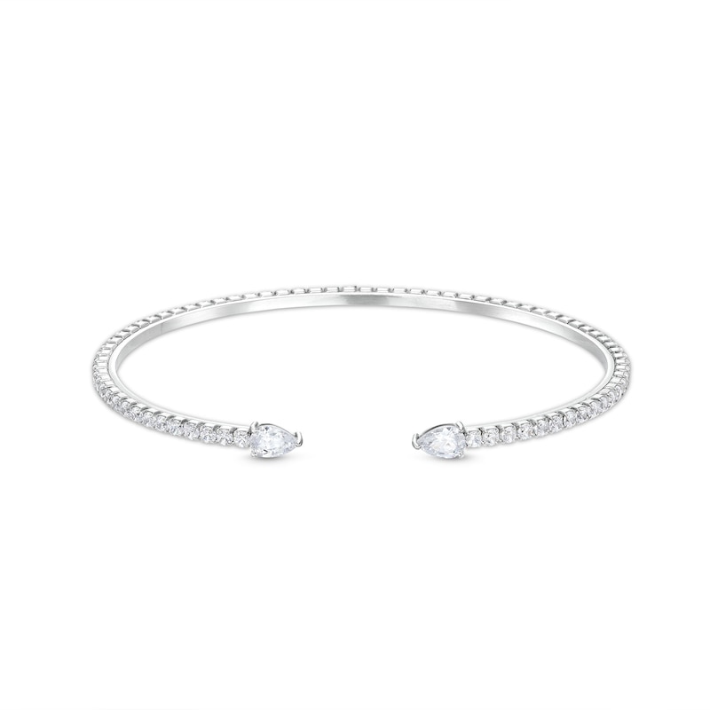 Cubic Zirconia Pear Cuff Bracelet in Solid Sterling Silver