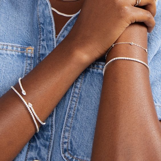 Cubic Zirconia Pear Cuff Bracelet in Solid Sterling Silver