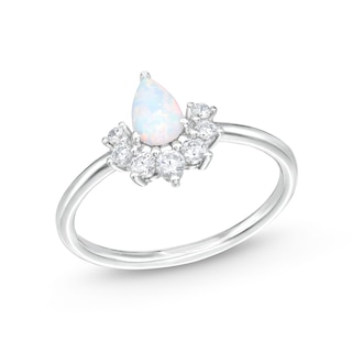 Simulated Opal and Cubic Zirconia Cluster Ring in Solid Sterling Silver - Size 7