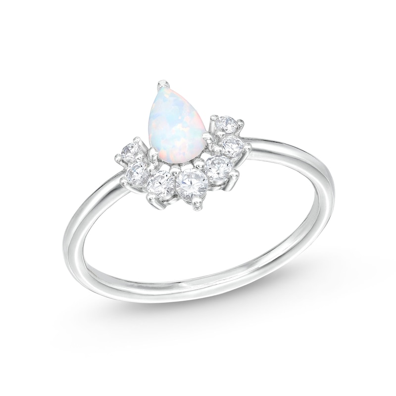 Simulated Opal and Cubic Zirconia Cluster Ring in Solid Sterling Silver - Size 7