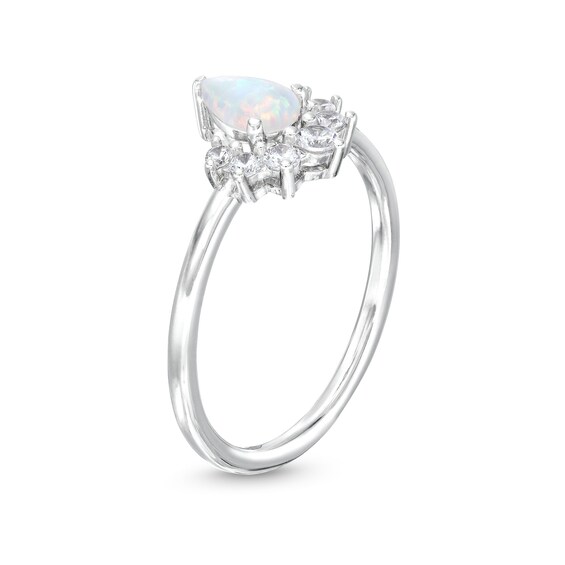 Simulated Opal and Cubic Zirconia Cluster Ring in Solid Sterling Silver - Size 7