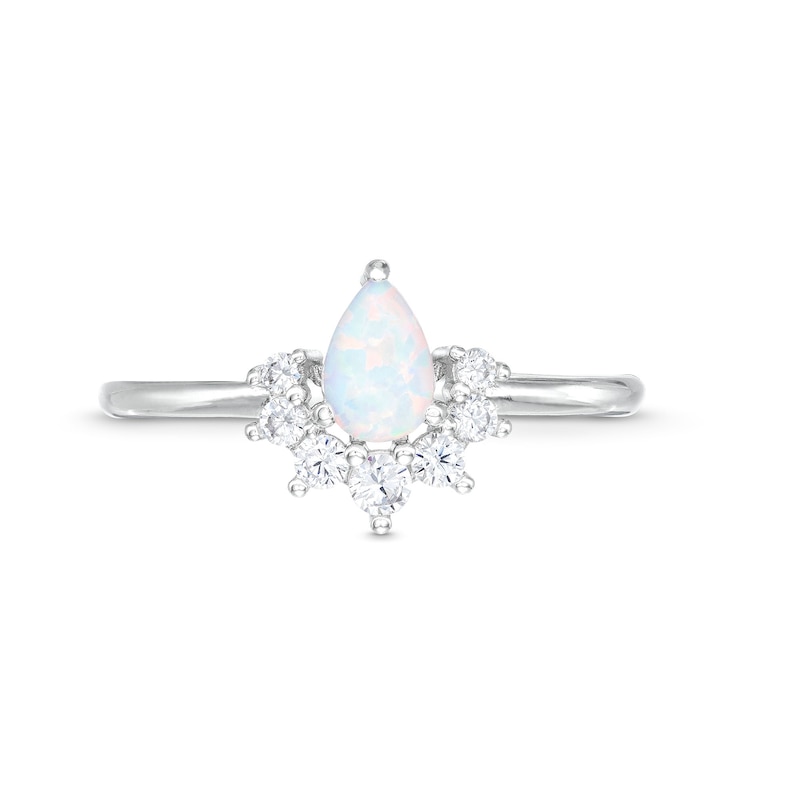 Simulated Opal and Cubic Zirconia Cluster Ring in Solid Sterling Silver - Size 7