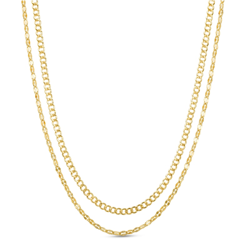 10K Gold Bonded Double Flat Curb and Mirror Cable Chain - 17"