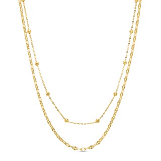 Double Bead and Mirror Cable Chain Necklace in 10K Solid Gold Bonded Sterling Silver - 17"