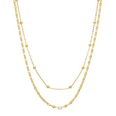 Double Bead and Mirror Cable Chain Necklace in 10K Solid Gold Bonded Sterling Silver - 17"
