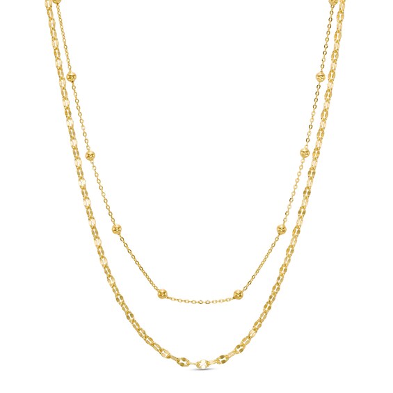 Double Bead and Mirror Cable Chain Necklace in 10K Solid Gold Bonded Sterling Silver - 17"