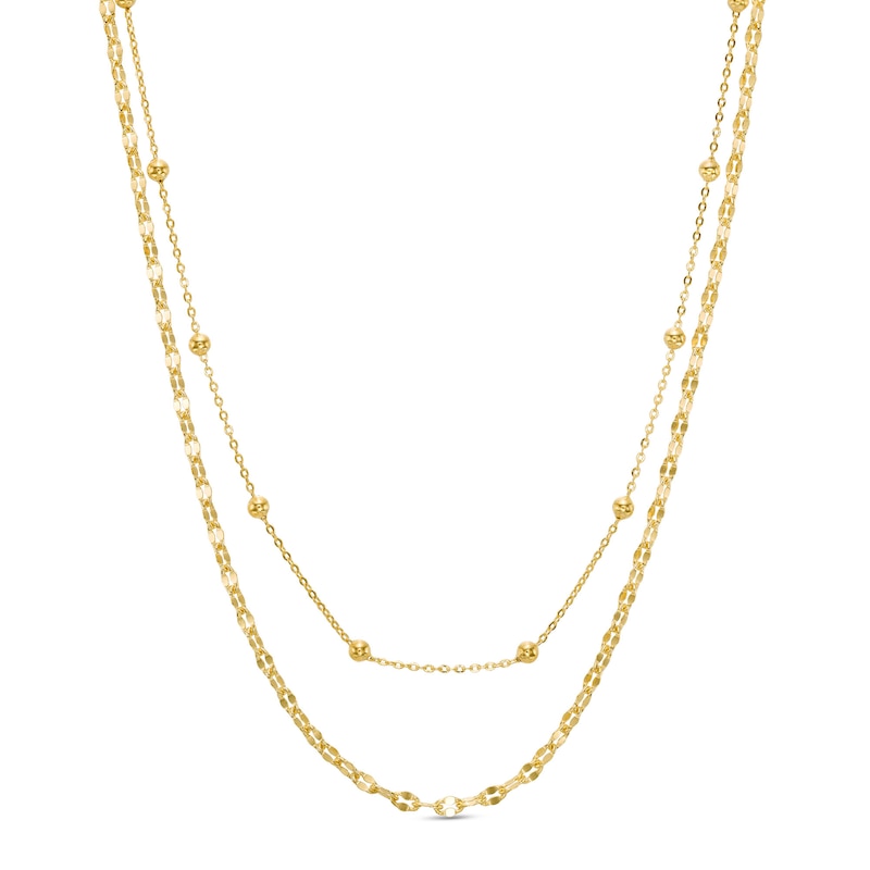 Double Bead and Mirror Cable Chain Necklace in 10K Solid Gold Bonded Sterling Silver - 17"
