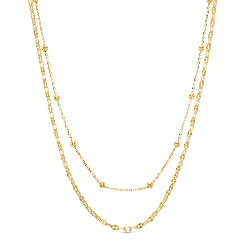 Double Bead and Mirror Cable Chain Necklace in 10K Solid Gold Bonded Sterling Silver - 17"