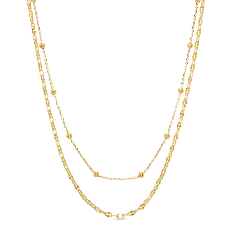 Beaded Chain Necklace 10K Yellow Gold 17