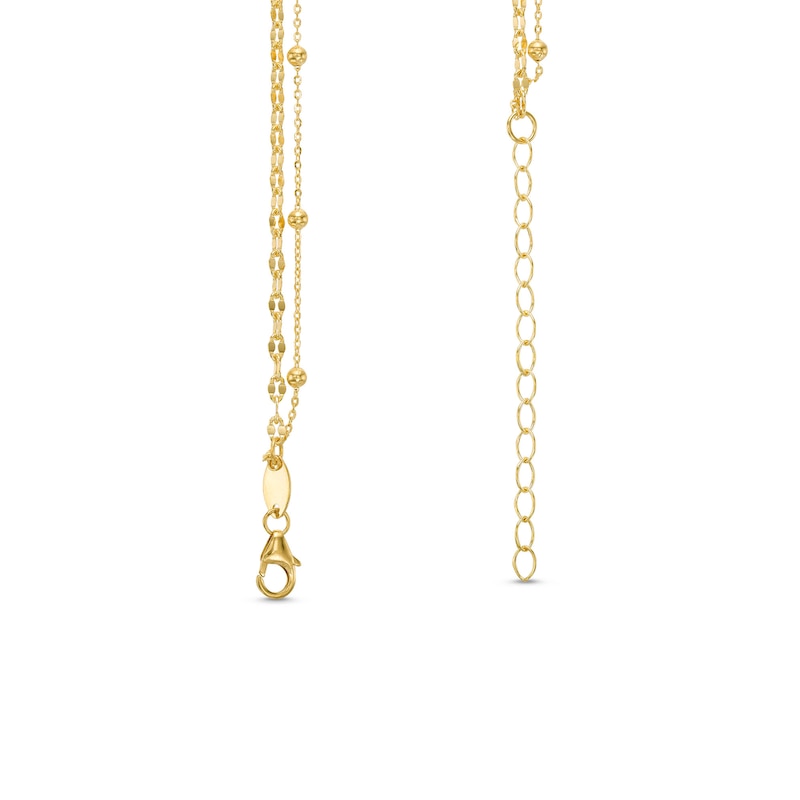 Main Image 2 of Double Bead and Mirror Cable Chain Necklace in 10K Solid Gold Bonded Sterling Silver - 17&quot;