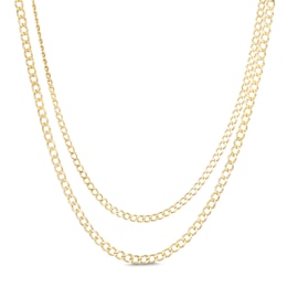 Double Flat Curb Chain Necklace in 10K Hollow Gold Bonded Sterling Silver - 17&quot;