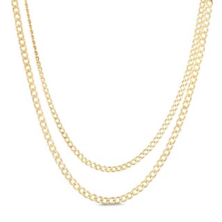 10K Solid Gold Bonded Double Flat Curb Layered Chain - 17"