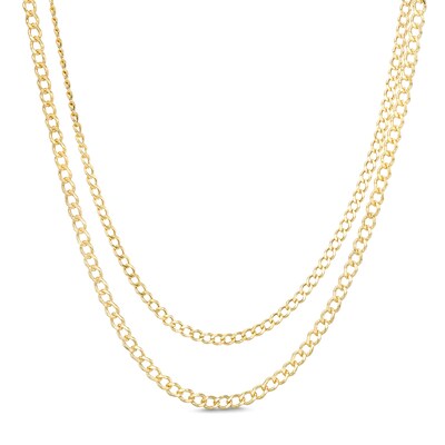 10K Solid Gold Bonded Double Flat Curb Layered Chain - 17"