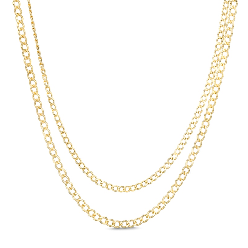 Double Flat Curb Chain Necklace in 10K Hollow Gold Bonded Sterling Silver - 17"