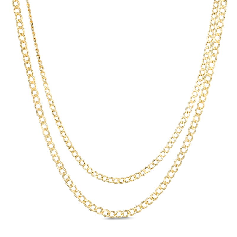 10K Solid Gold Bonded Double Flat Curb Layered Chain - 17"