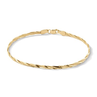 Made in Italy 2.7mm Twisted Herringbone Chain Bracelet in 10K Solid Gold - 7.5"