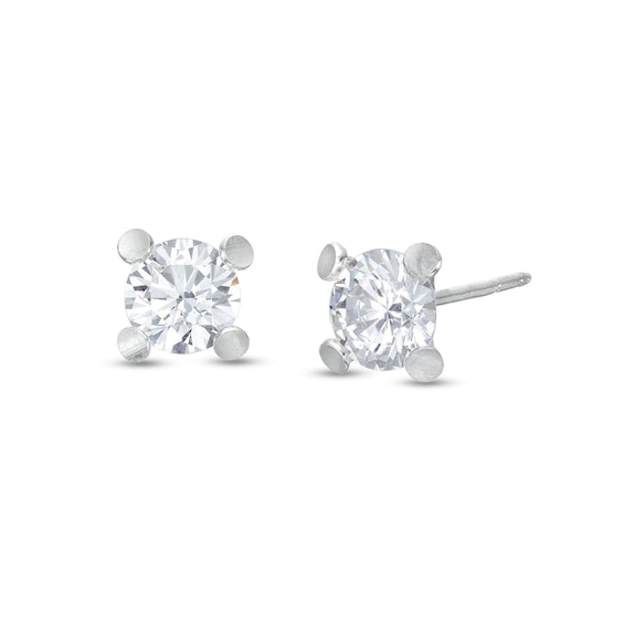 Cubic Zirconia 5mm Stud Earrings in Semi-Solid Sterling Silver