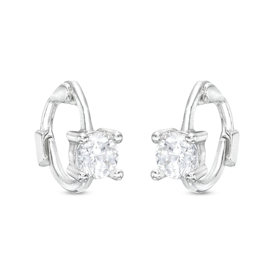 Cubic Zirconia Mini Huggie Hoop Earrings in Solid Sterling Silver