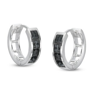 Cubic Zirconia Black Huggie Hoop Earring in Solid Sterling Silver