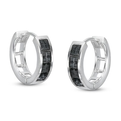 Cubic Zirconia Black Huggie Hoop Earring in Solid Sterling Silver