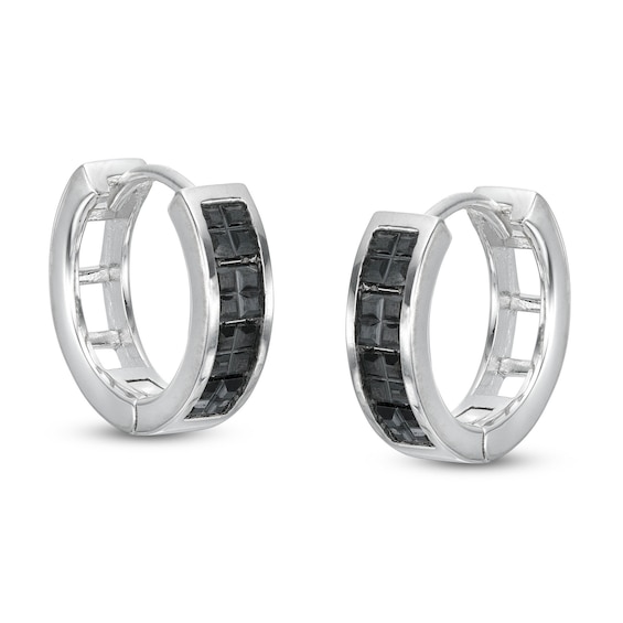 Cubic Zirconia Black Huggie Hoop Earring in Solid Sterling Silver