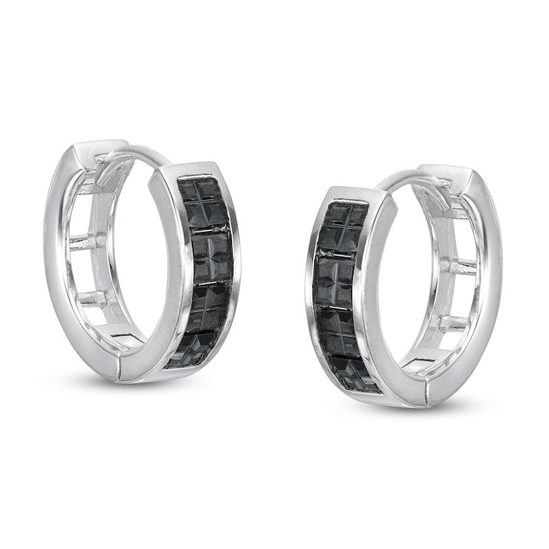 Cubic Zirconia Black Huggie Hoop Earring in Solid Sterling Silver