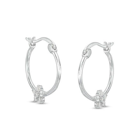 Cubic Zirconia Flower Hoop Earrings in Solid Sterling Silver