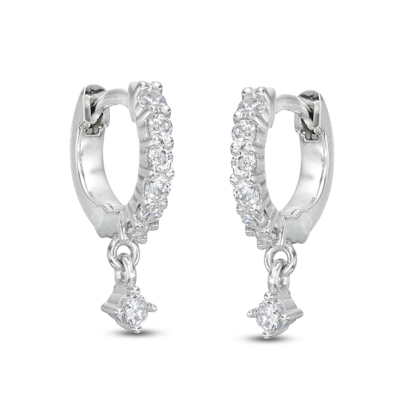 Cubic Zirconia Dainty Dangle Huggie Hoop Earrings in Solid Sterling Silver