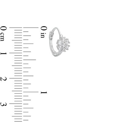 Cubic Zirconia Flower Huggie Hoop Earrings in Solid Sterling Silver