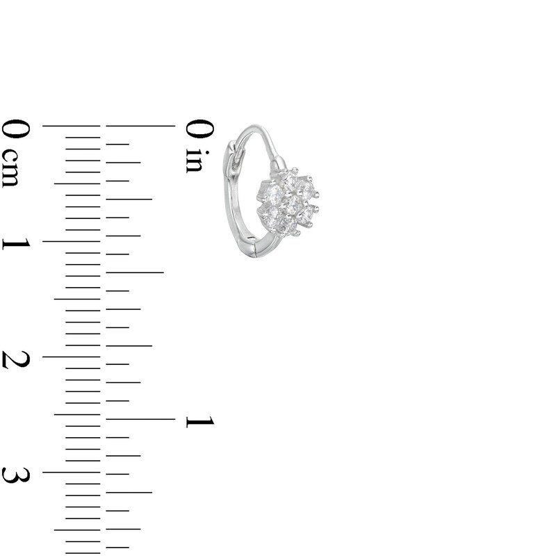 Main Image 2 of Cubic Zirconia Flower Huggie Hoop Earrings in Solid Sterling Silver