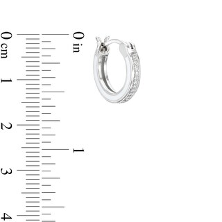 Cubic Zirconia and White Enamel Hoop Earrings in Solid Sterling Silver