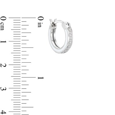 Cubic Zirconia and White Enamel Hoop Earrings in Solid Sterling Silver