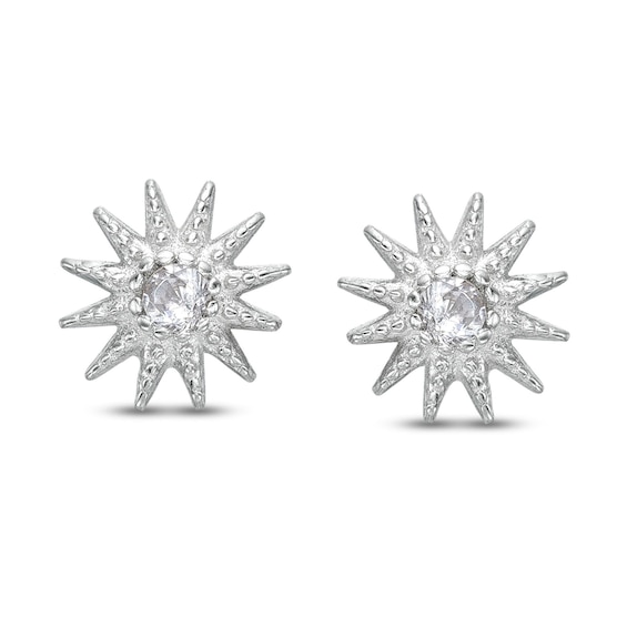 Cubic Zirconia Sunburst Stud Earrings in Solid Sterling Silver