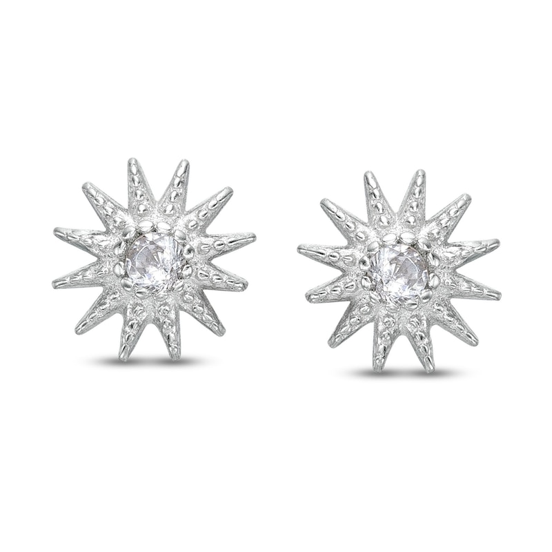 Cubic Zirconia Sunburst Stud Earrings in Solid Sterling Silver