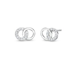 Cubic Zirconia Double Circle Stud Earrings in Solid Sterling Silver