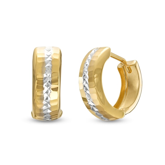 Two-Tone Mirror Finish Huggie Hoop Earrings in 10K Gold