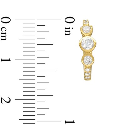 Cubic Zirconia Three Center Stone Huggie Hoop Earrings in 10K Gold