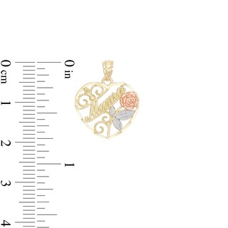 10K Gold Mama Rose Heart Tri-Tone Necklace Charm
