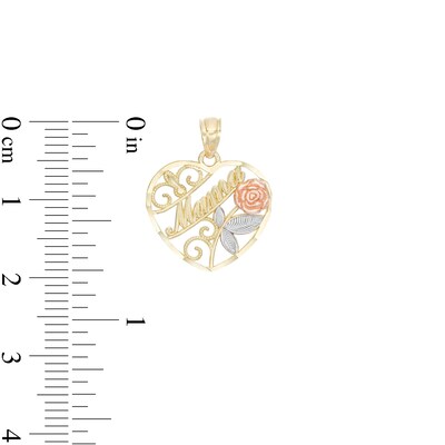 10K Gold Mama Rose Heart Tri-Tone Necklace Charm