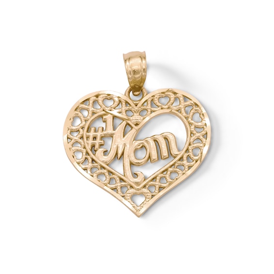 #1 Mom XO Heart Necklace Charm in 10K Two-Tone Gold