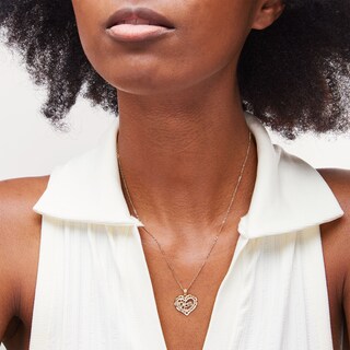 #1 Mom XO Heart Necklace Charm in 10K Two-Tone Gold