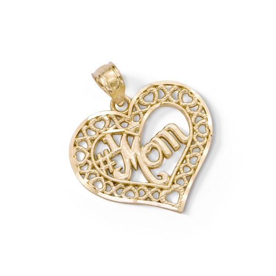 #1 Mom XO Heart Necklace Charm in 10K Two-Tone Gold