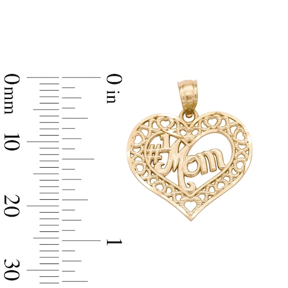 #1 Mom XO Heart Necklace Charm in 10K Two-Tone Gold