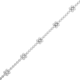 Made in Italy Diamond-Cut Beaded Flower Station Chain Anklet in Solid Sterling Silver - 10&quot;