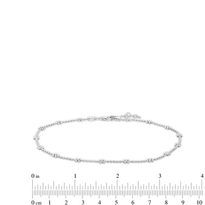 Made in Italy Diamond-Cut Beaded Flower Station Chain Anklet in Solid Sterling Silver - 10"