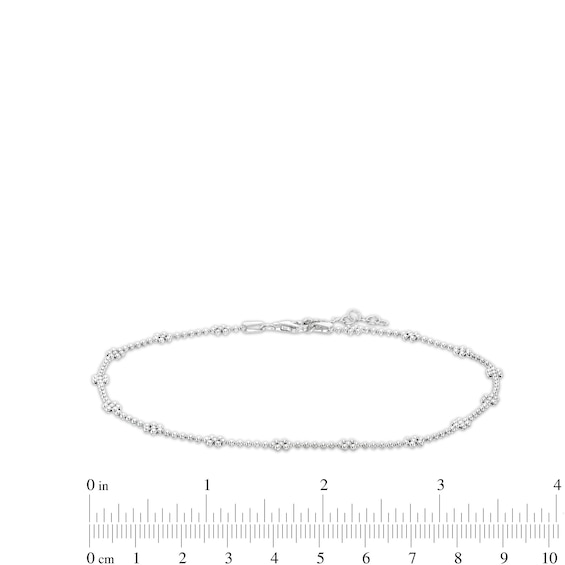 Made in Italy Diamond-Cut Beaded Flower Station Chain Anklet in Solid Sterling Silver - 10"